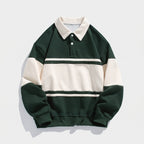 Herren Langarm-Poloshirt mit Kontraststreifen – Regular Fit — Dunkelgrün