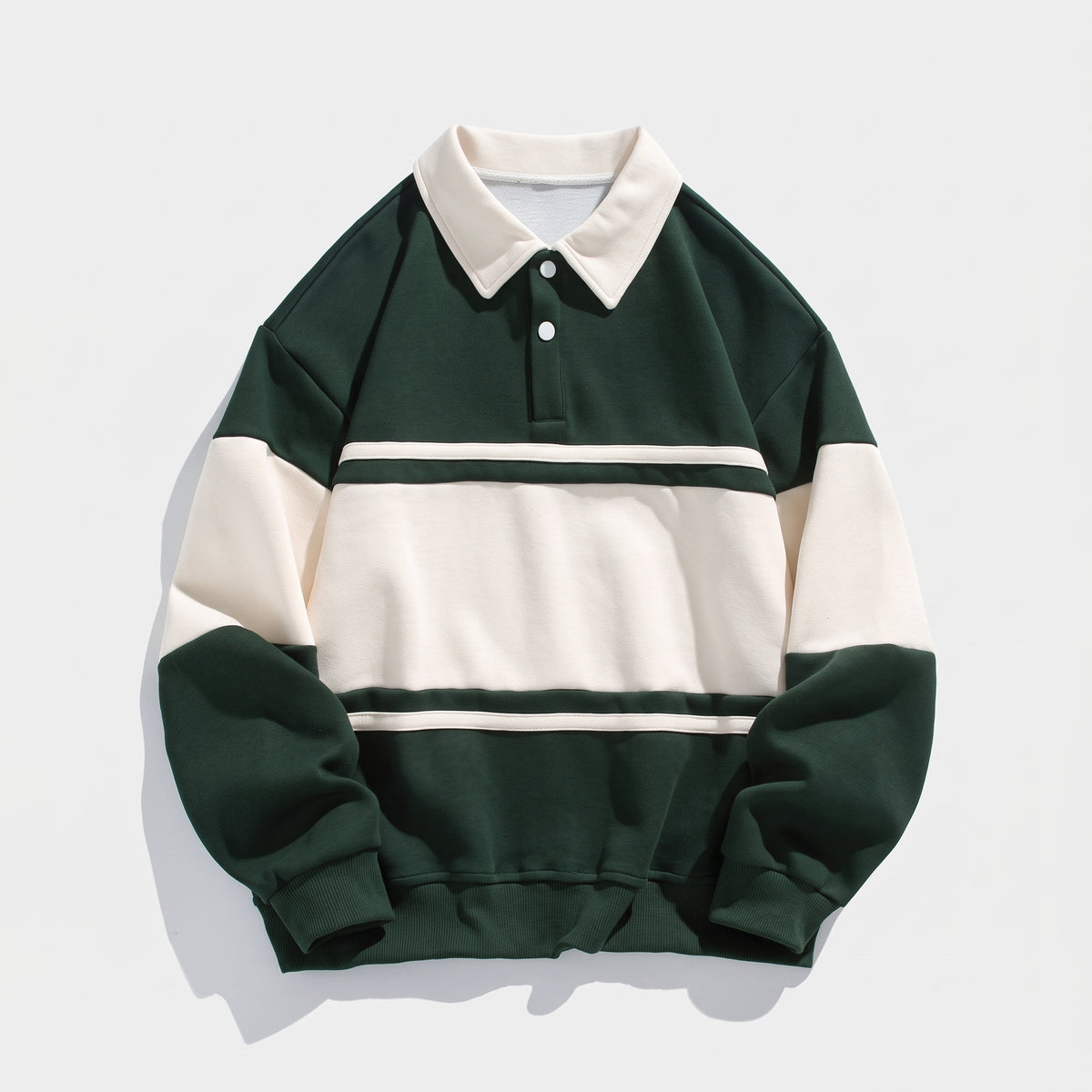 Herren Langarm-Poloshirt mit Kontraststreifen – Regular Fit — Dunkelgrün