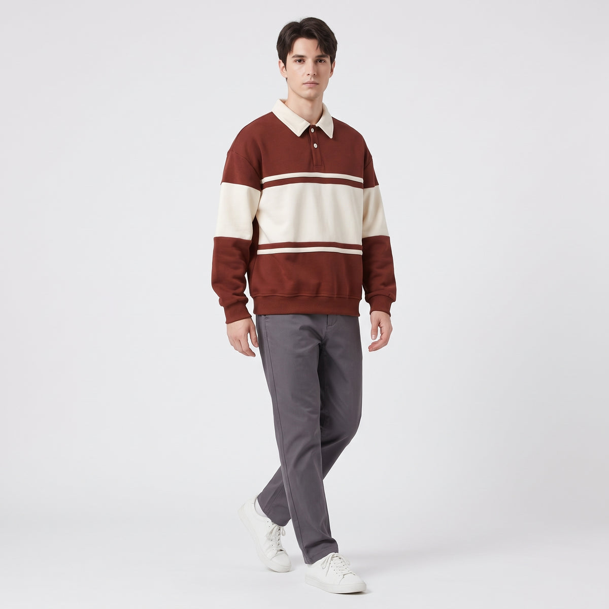 Herren Langarm-Poloshirt mit Kontraststreifen – Regular Fit — Canyon Braun
