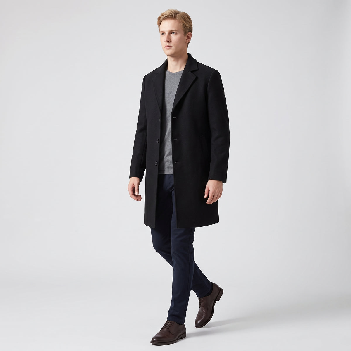 Herren Wintermantel mit Reverskragen – Regular Fit — Schwarz