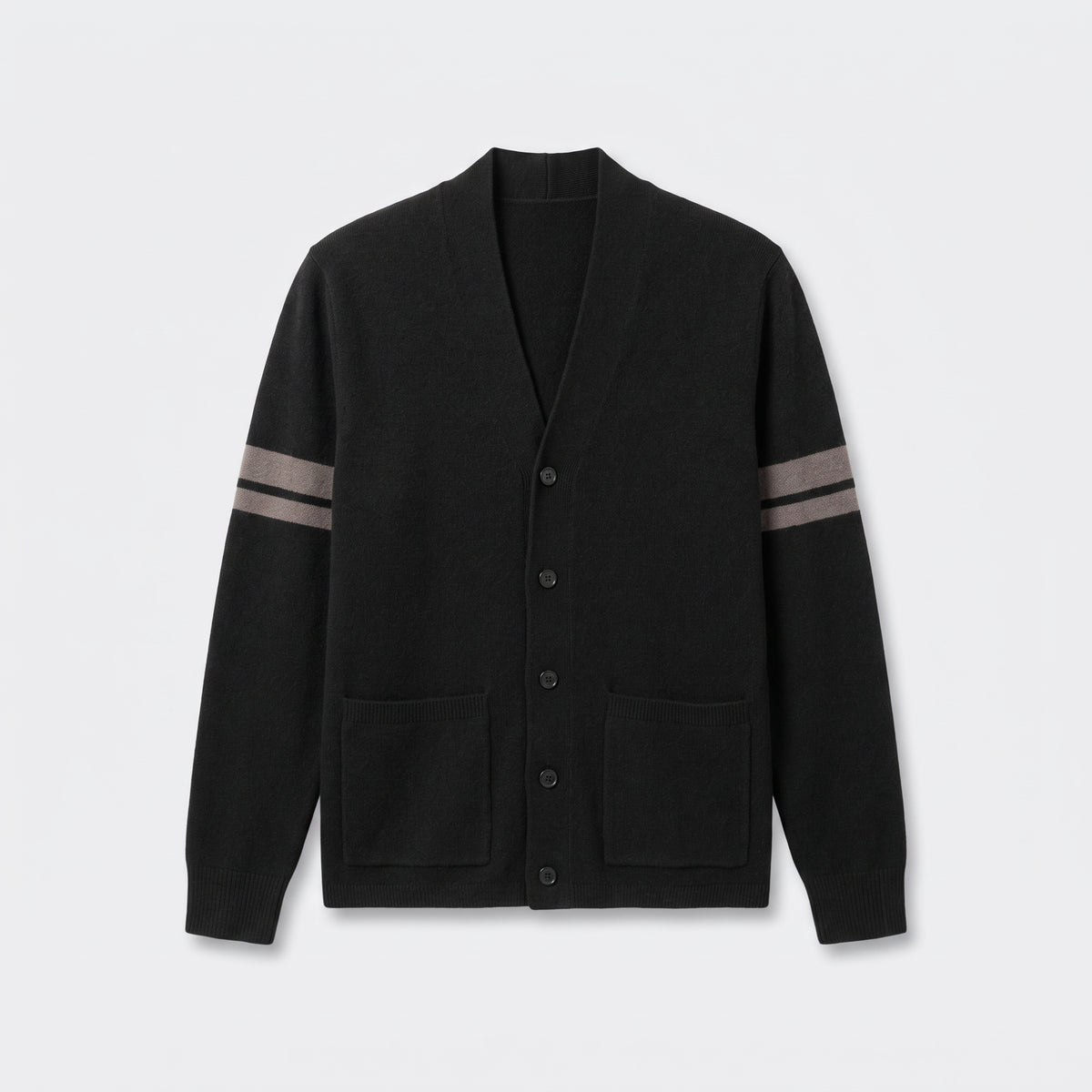 Herren Strickjacke mit V-Ausschnitt und Kontraststreifen – Relaxed Fit — Schwarz