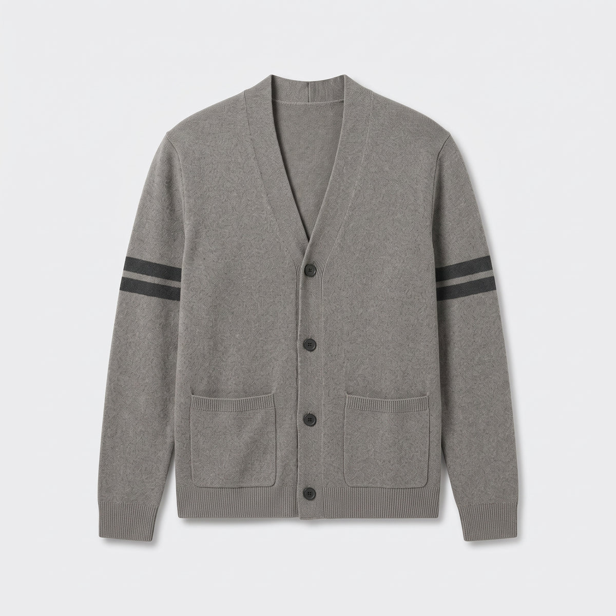 Herren Strickjacke mit V-Ausschnitt und Kontraststreifen – Relaxed Fit — Braun