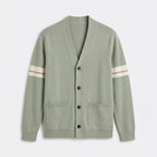Herren Strickjacke mit V-Ausschnitt und Kontraststreifen – Relaxed Fit — Hellgrün