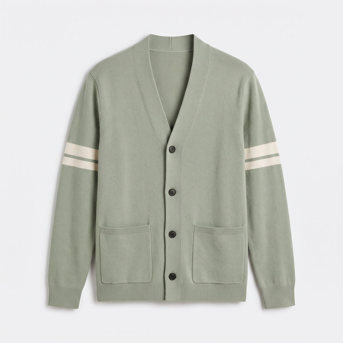 Herren Strickjacke mit V-Ausschnitt und Kontraststreifen – Relaxed Fit — Hellgrün