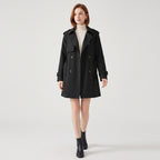 Damen Zweireihiger Trenchcoat mit Reverskragen – Regular Fit — Schwarz