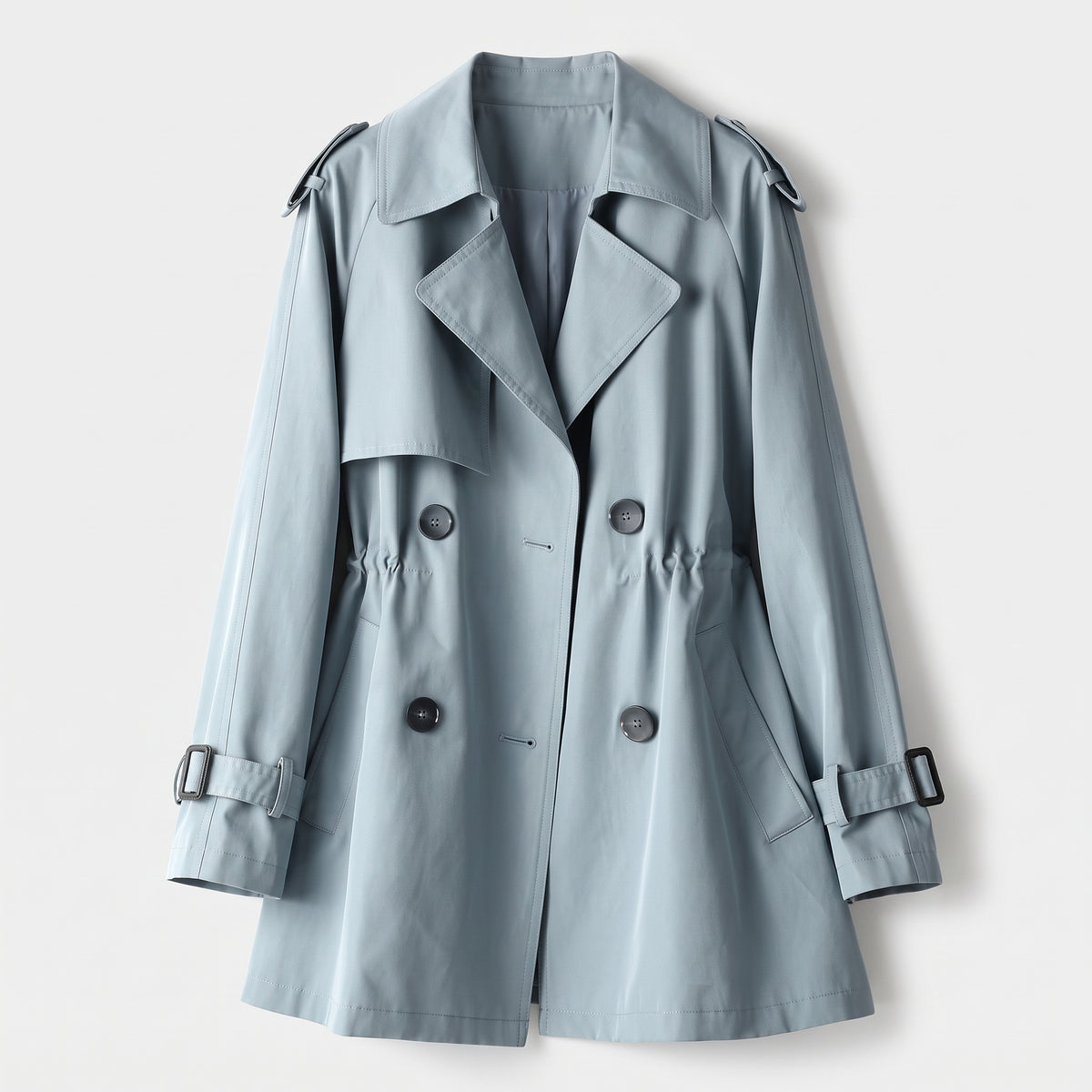 Damen Zweireihiger Trenchcoat mit Reverskragen – Regular Fit — Blau