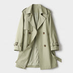 Damen Zweireihiger Trenchcoat mit Reverskragen – Regular Fit — Grün