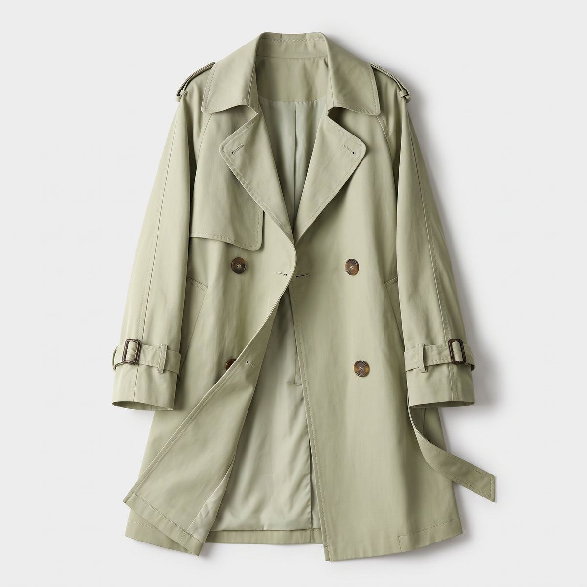 Damen Zweireihiger Trenchcoat mit Reverskragen – Regular Fit — Grün