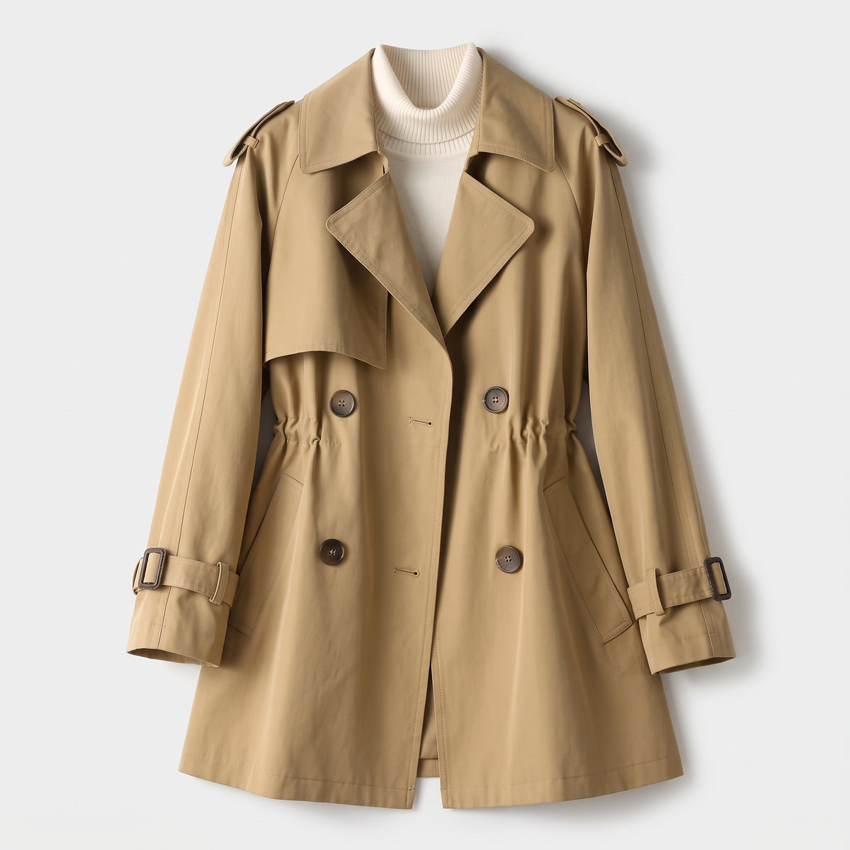 Damen Zweireihiger Trenchcoat mit Reverskragen – Regular Fit — Braun
