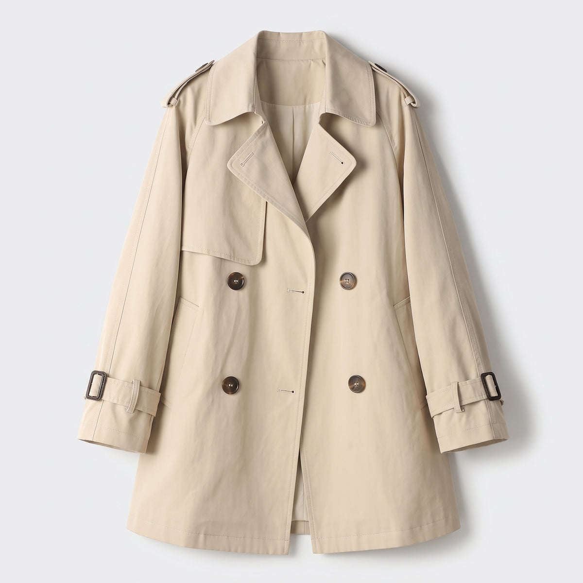 Damen Zweireihiger Trenchcoat mit Reverskragen – Regular Fit — Khaki