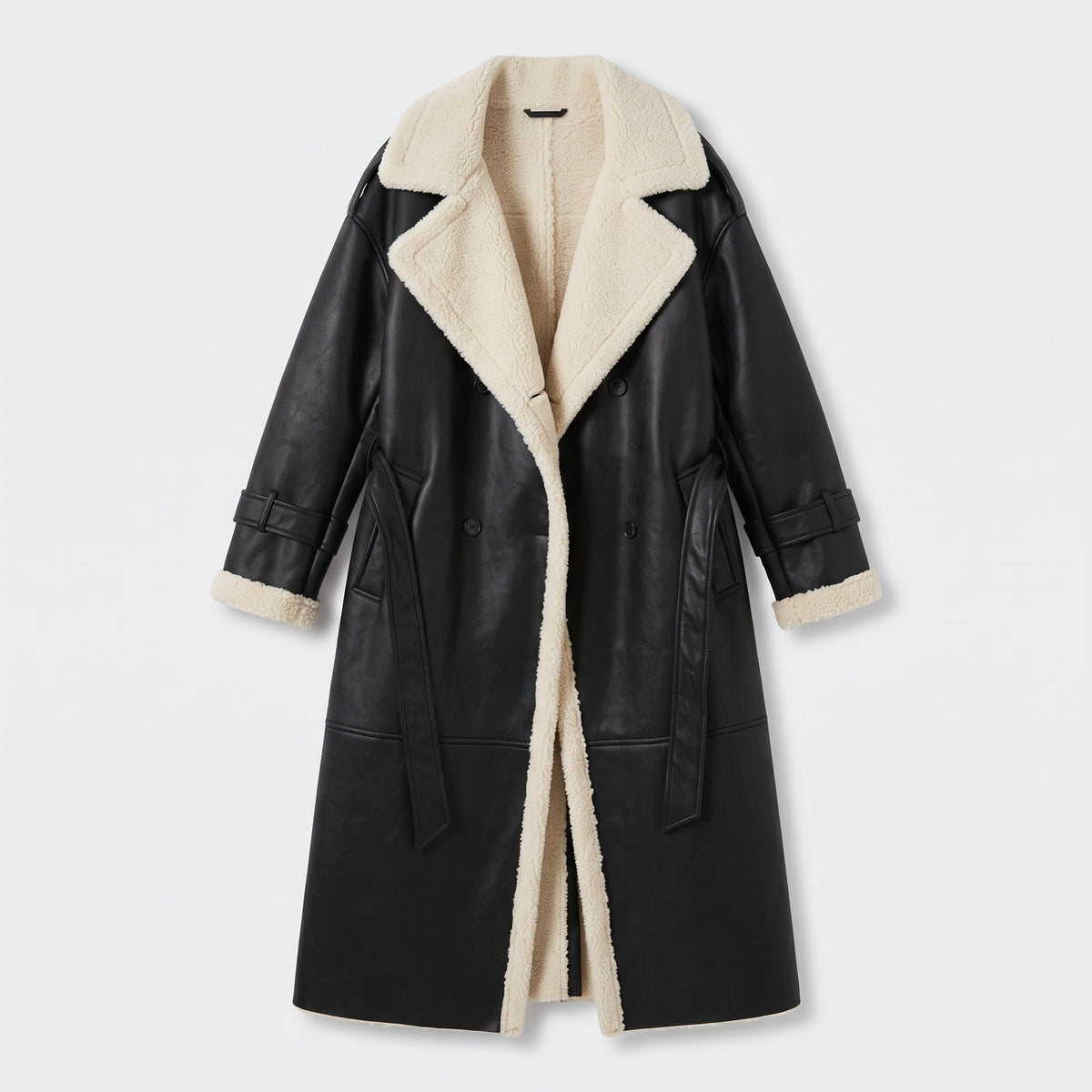 Damen Winter-Trenchcoat mit Teddyfutter – Regular Fit — Schwarz