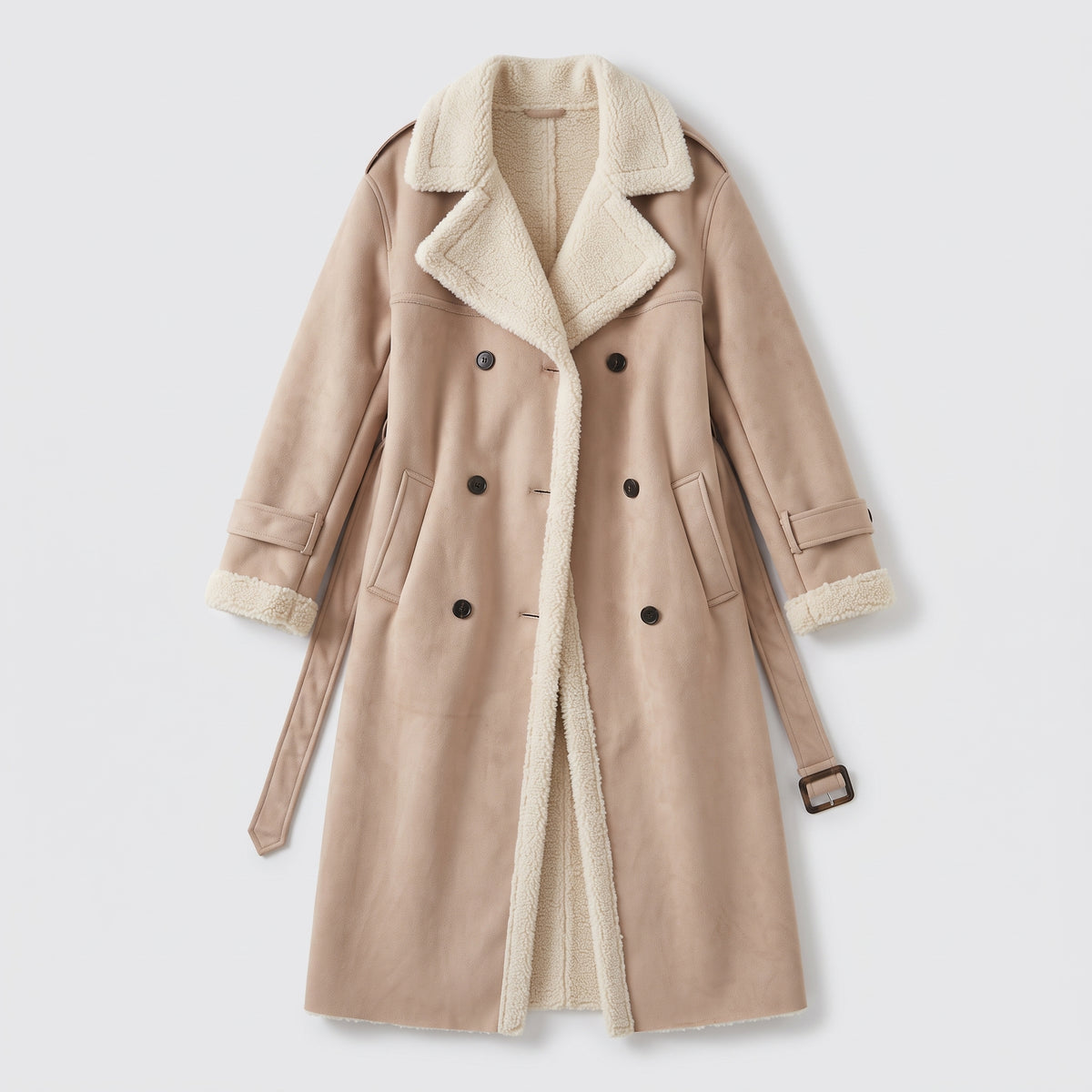 Damen Winter-Trenchcoat mit Teddyfutter – Regular Fit — Beige