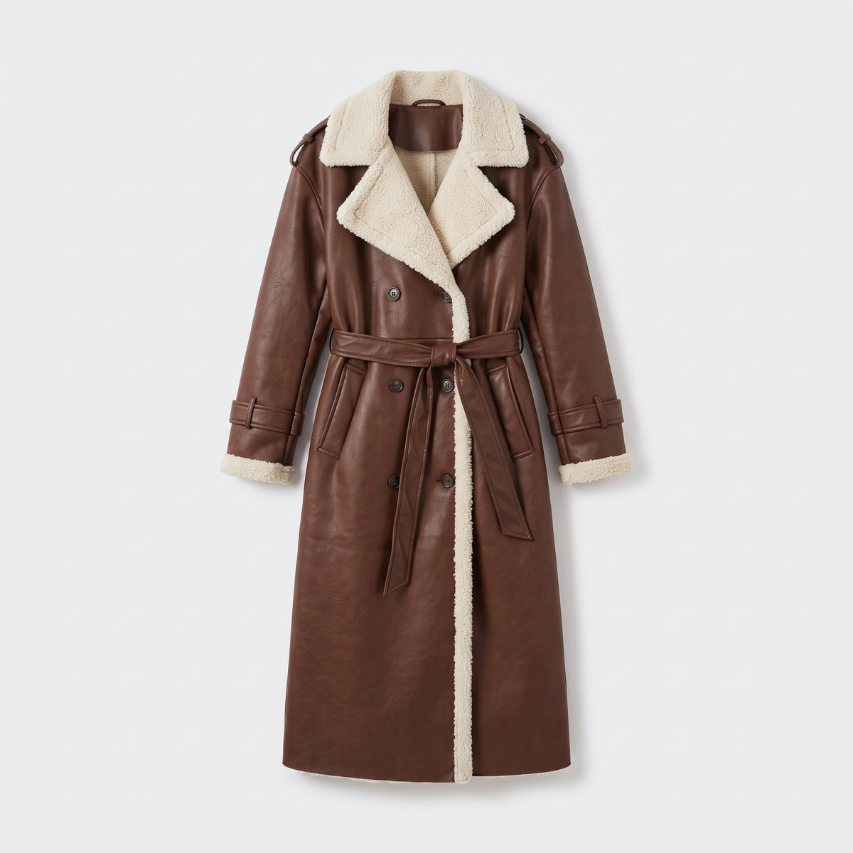 Damen Winter-Trenchcoat mit Teddyfutter – Regular Fit — Braun