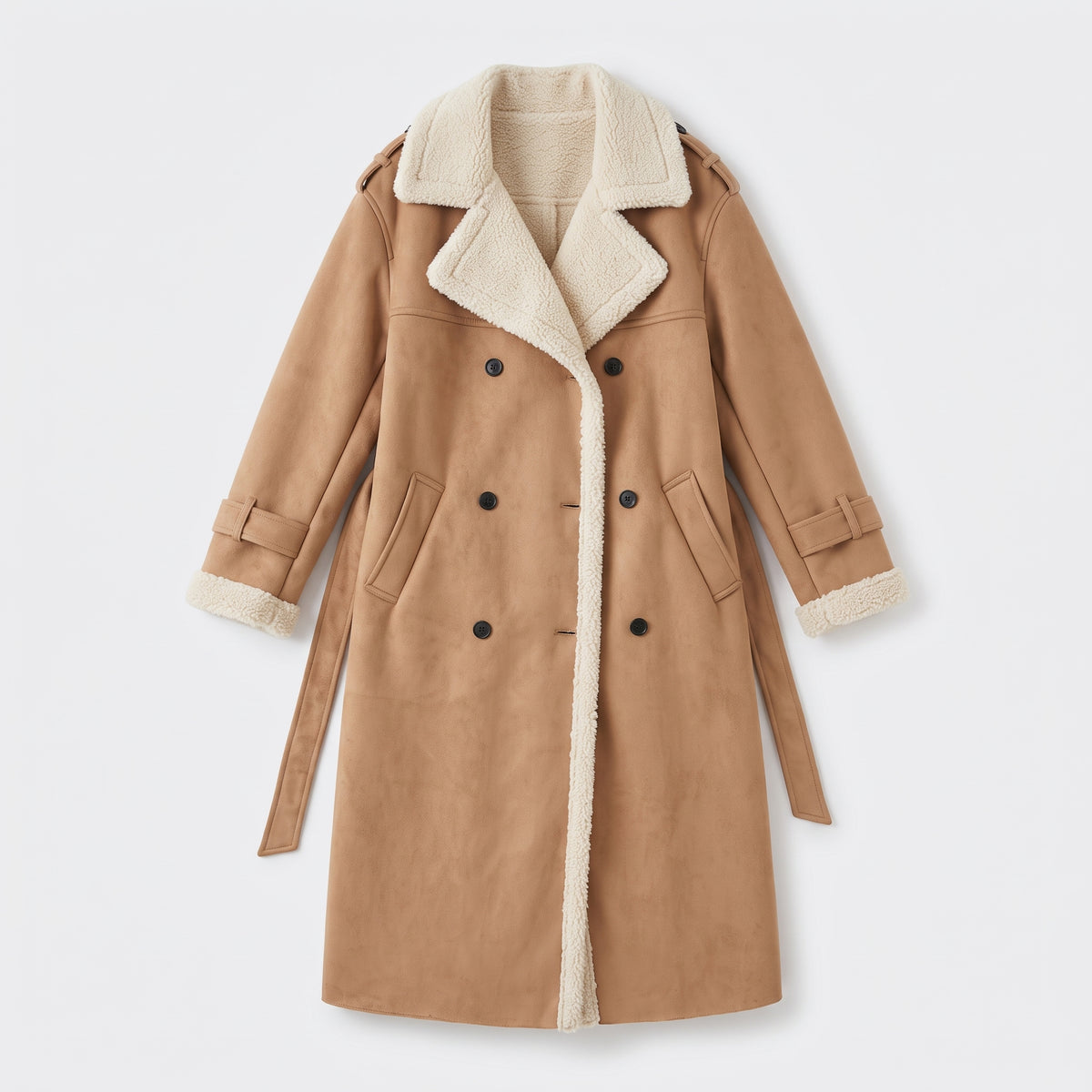 Damen Winter-Trenchcoat mit Teddyfutter – Regular Fit — Khaki