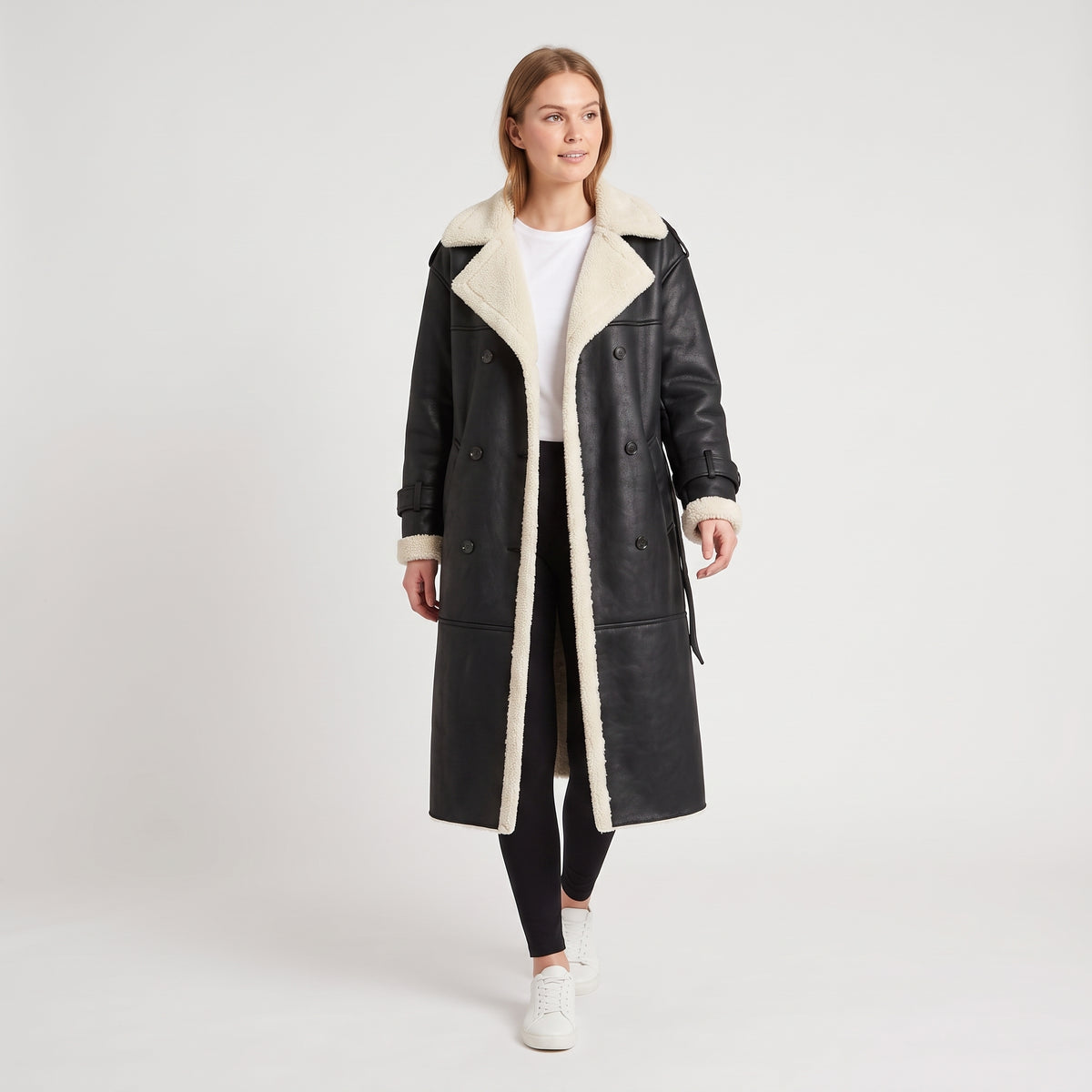 Damen Winter-Trenchcoat mit Teddyfutter – Regular Fit — Nero