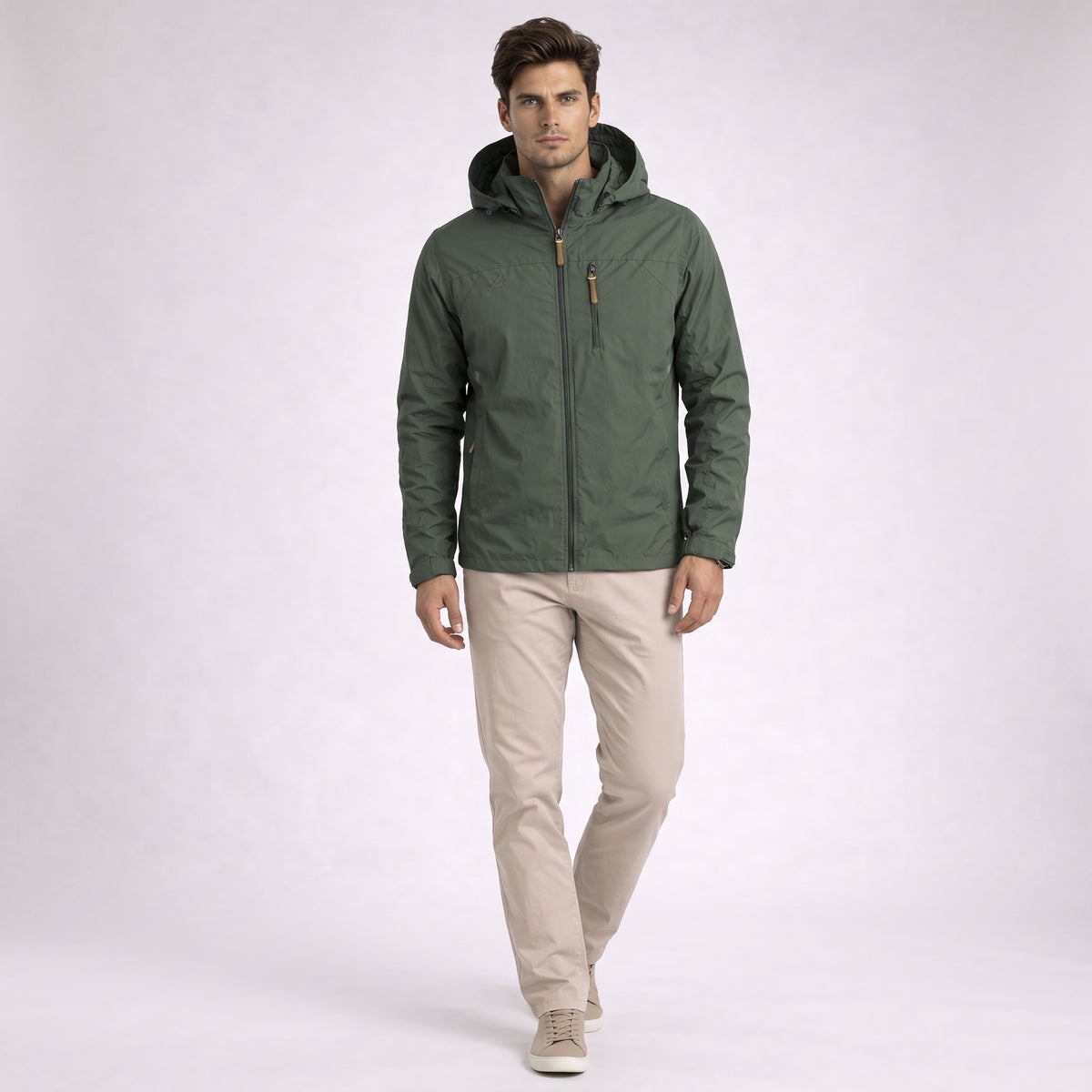 Herren Windbreaker mit Kapuze und Reißverschluss – Regular Fit — Armeegrün