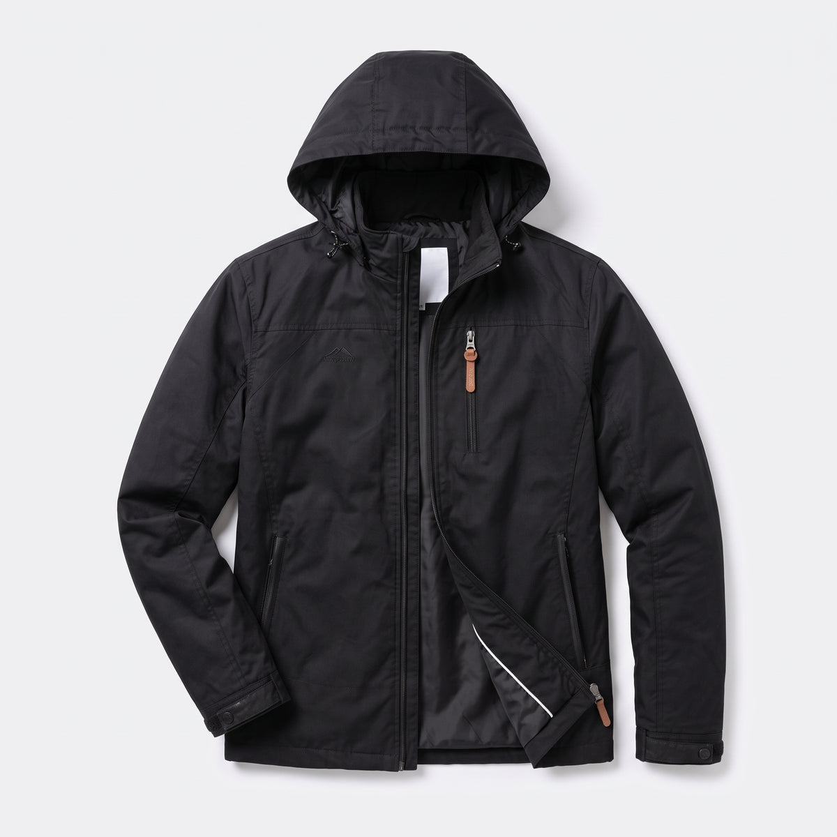 Herren Windbreaker mit Kapuze und Reißverschluss – Regular Fit — Schwarz