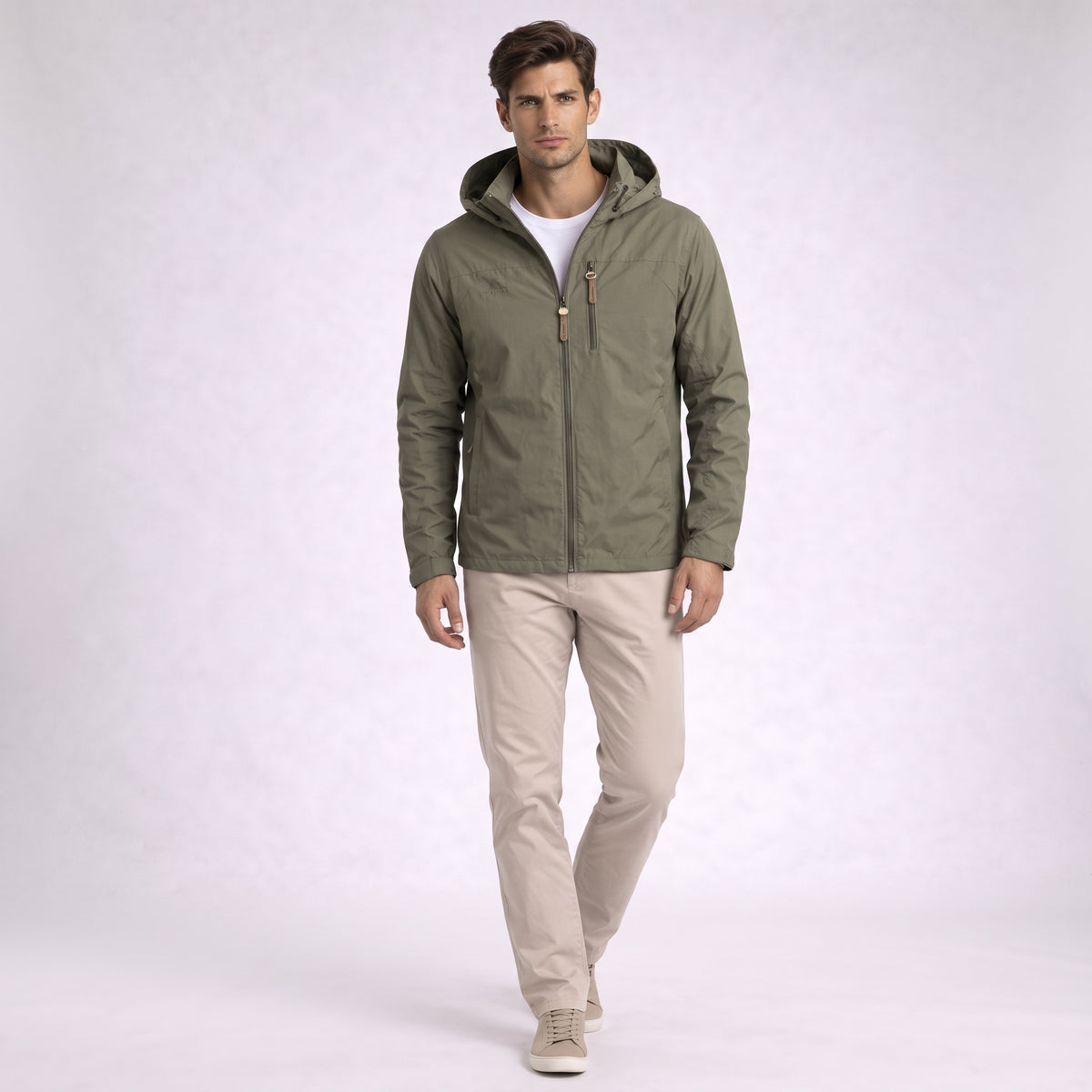 Herren Windbreaker mit Kapuze und Reißverschluss – Regular Fit — Sage