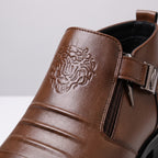 Herren Leder-Stiefelette mit Schnalle und Reißverschluss — Braun
