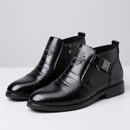 Herren Leder-Stiefelette mit Schnalle und Reißverschluss — Schwarz