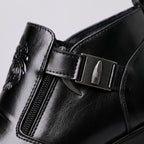 Herren Leder-Stiefelette mit Schnalle und Reißverschluss — Schwarz