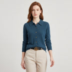 Damen Woll-Strickjacke mit Polokragen – Regular Fit — Marineblau