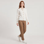 Damen Woll-Strickjacke mit Polokragen – Regular Fit — Beige