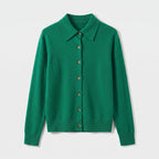 Damen Woll-Strickjacke mit Polokragen – Regular Fit — Grün