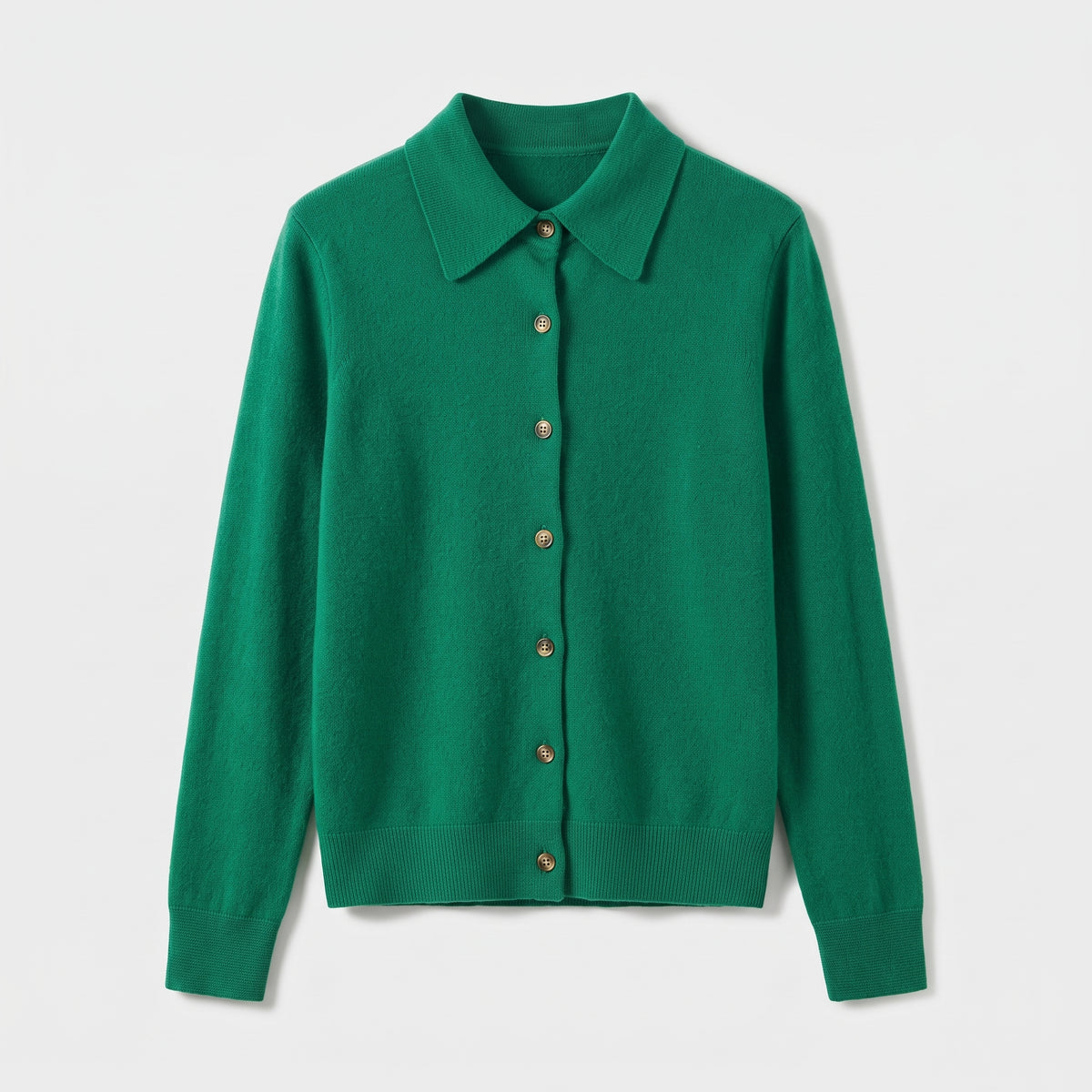 Damen Woll-Strickjacke mit Polokragen – Regular Fit — Grün