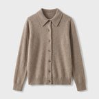 Damen Woll-Strickjacke mit Polokragen – Regular Fit — Kamel