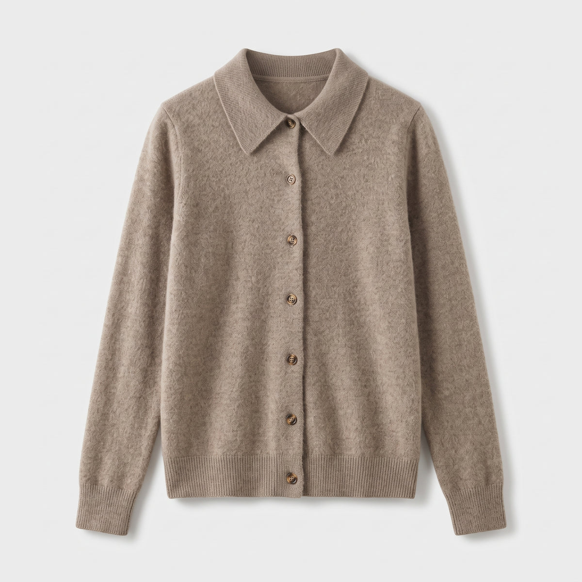 Damen Woll-Strickjacke mit Polokragen – Regular Fit — Kamel