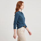 Damen Woll-Strickjacke mit Polokragen – Regular Fit — Marineblau