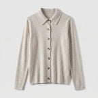 Damen Woll-Strickjacke mit Polokragen – Regular Fit — Elfenbein