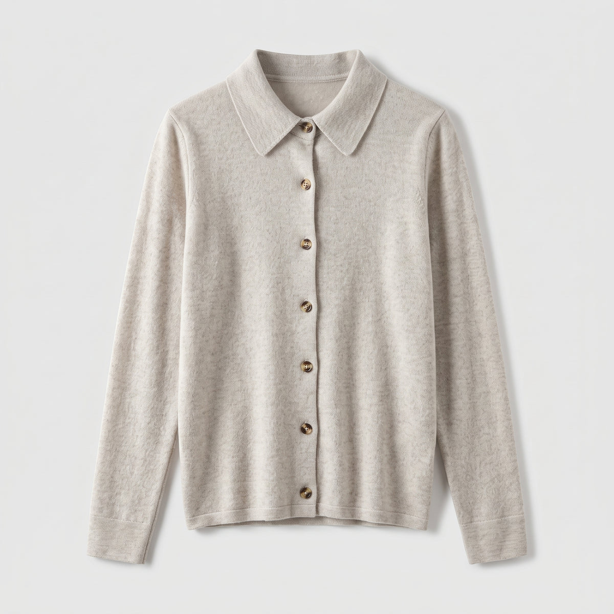 Damen Woll-Strickjacke mit Polokragen – Regular Fit — Elfenbein