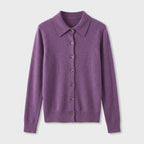 Damen Woll-Strickjacke mit Polokragen – Regular Fit — Violett