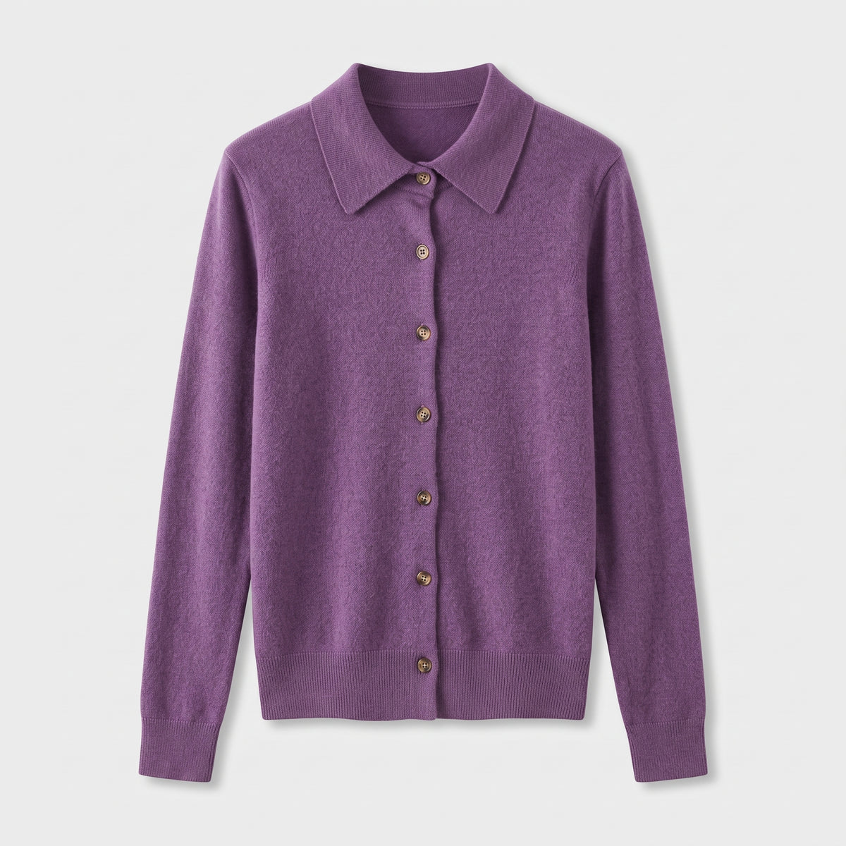 Damen Woll-Strickjacke mit Polokragen – Regular Fit — Violett