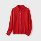 Damen Woll-Strickjacke mit Polokragen – Regular Fit — Rot