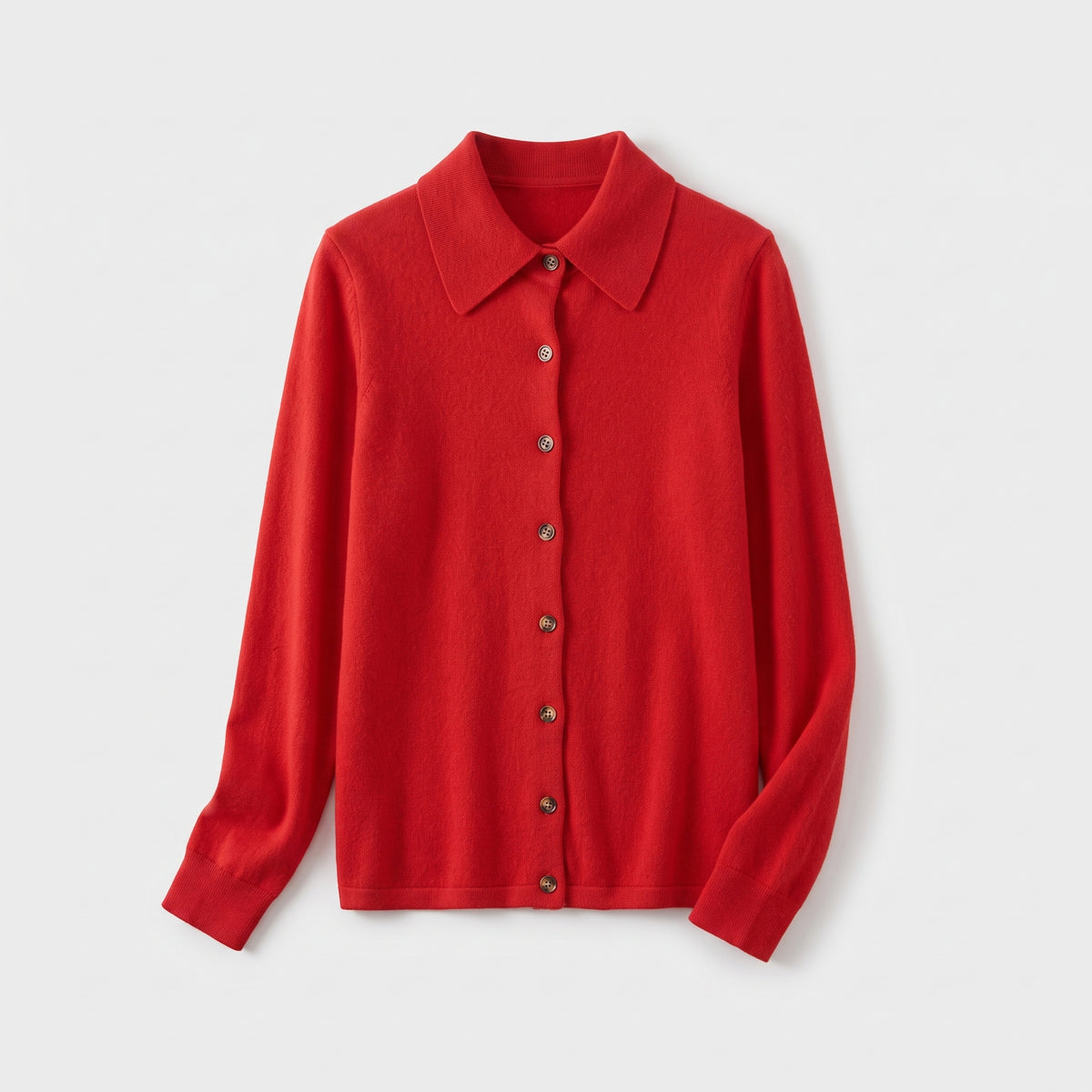 Damen Woll-Strickjacke mit Polokragen – Regular Fit — Rot