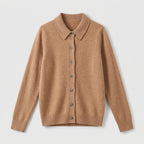Damen Woll-Strickjacke mit Polokragen – Regular Fit — Gold-Kamel