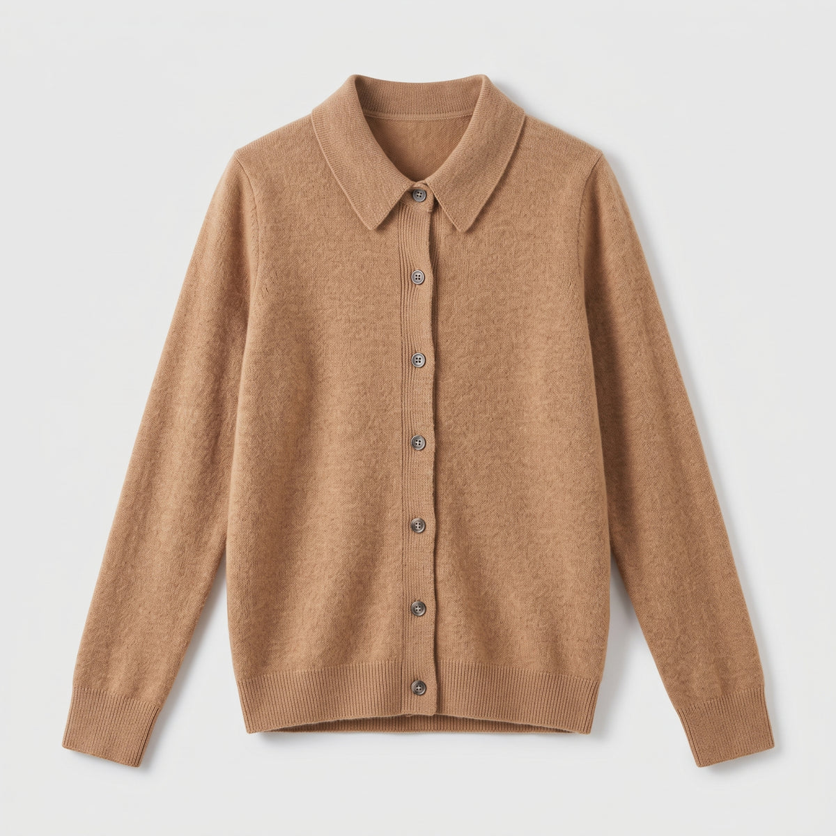 Damen Woll-Strickjacke mit Polokragen – Regular Fit — Gold-Kamel