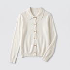 Damen Woll-Strickjacke mit Polokragen – Regular Fit — Beige