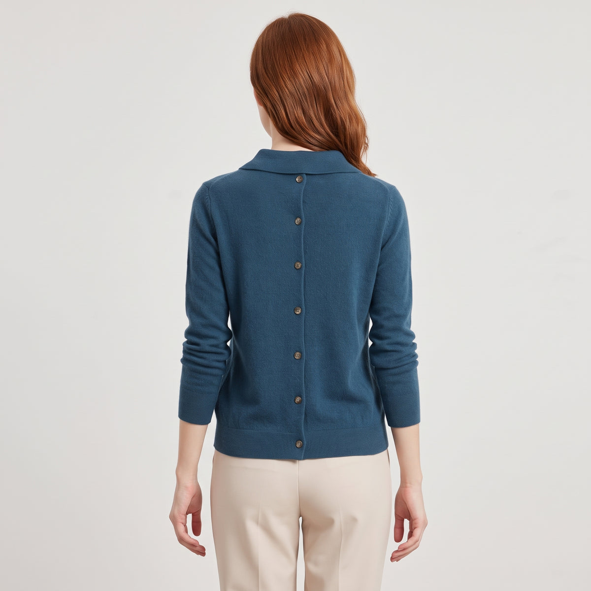 Damen Woll-Strickjacke mit Polokragen – Regular Fit — Marineblau