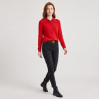 Damen Woll-Strickjacke mit Polokragen – Regular Fit — Rot