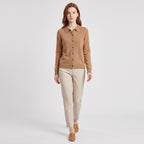Damen Woll-Strickjacke mit Polokragen – Regular Fit — Gold-Kamel
