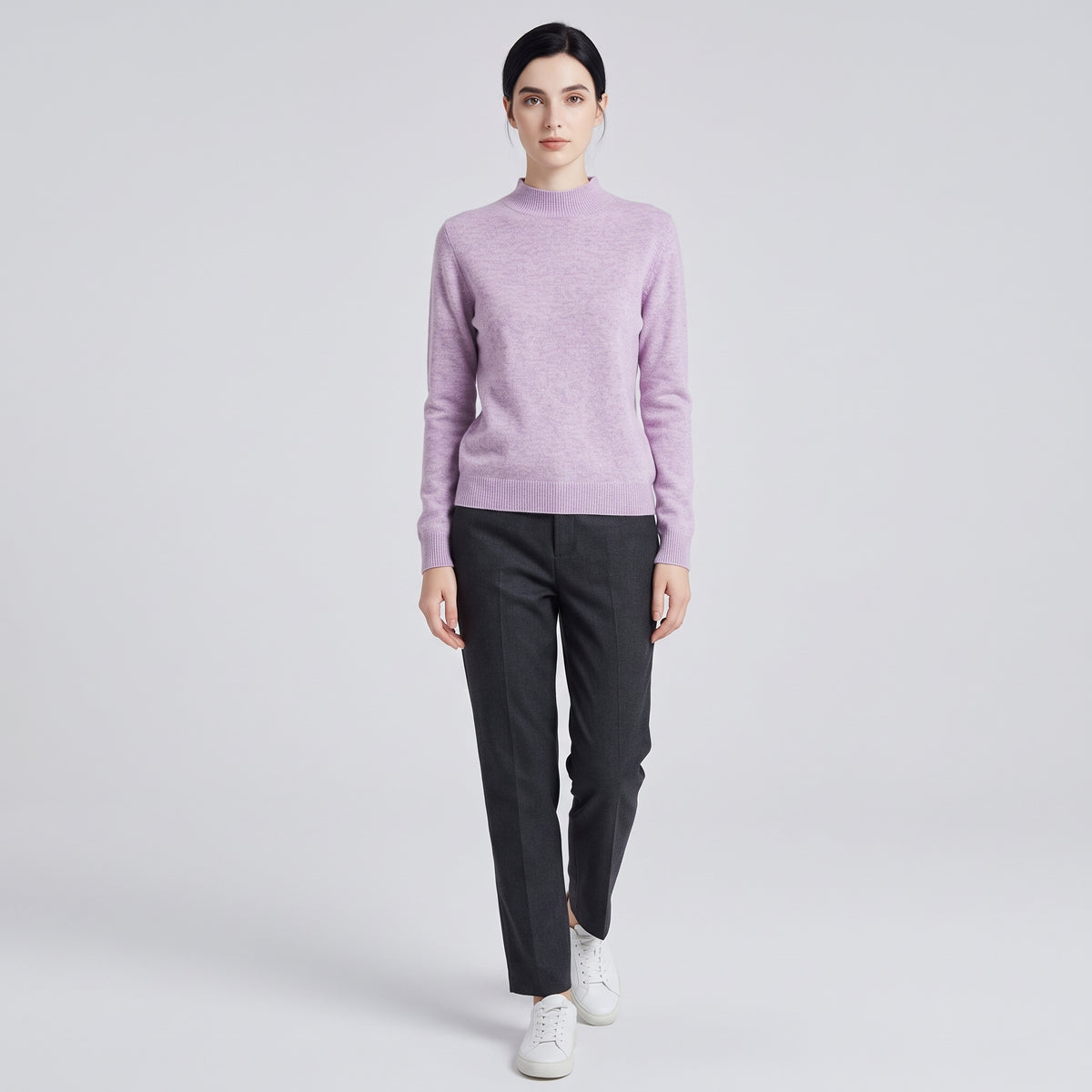 Damen Woll-Rollkragenpullover aus Feinstrick – Slim Fit — Helllila