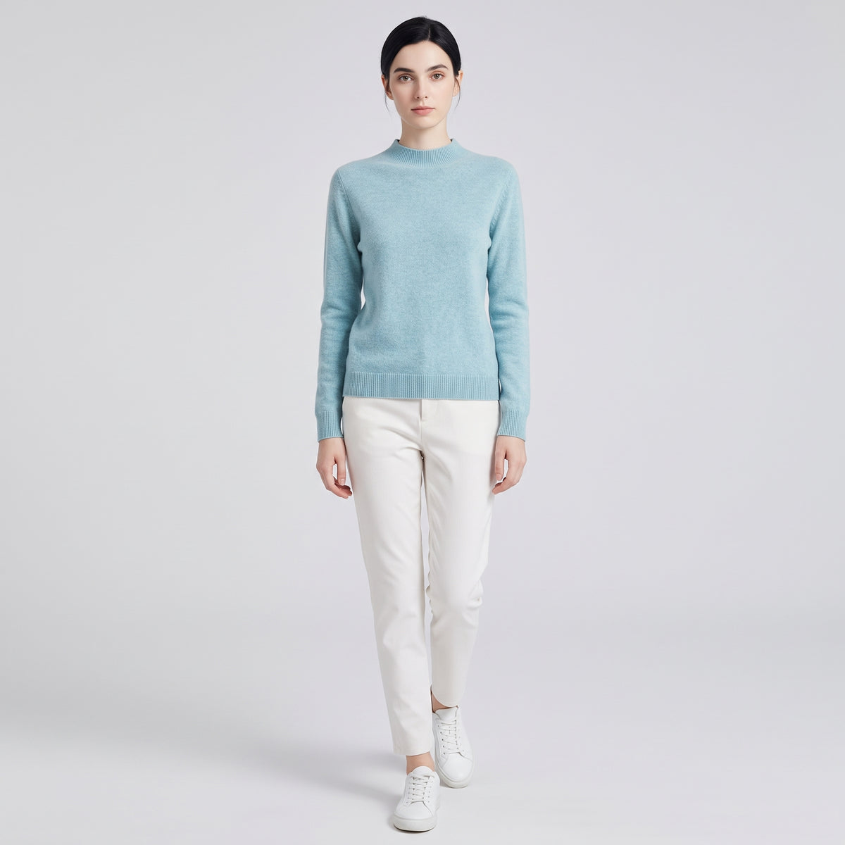 Damen Woll-Rollkragenpullover aus Feinstrick – Slim Fit — See-Blau