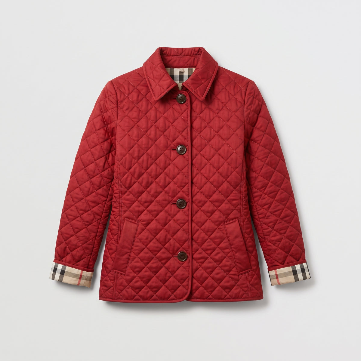 Damen Rauten-Steppjacke mit Knopfleiste – Regular Fit — Rot