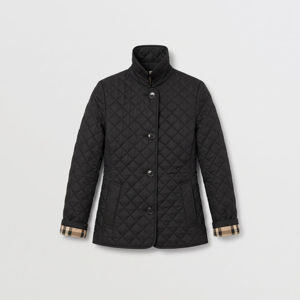Damen Rauten-Steppjacke mit Knopfleiste – Regular Fit — Schwarz