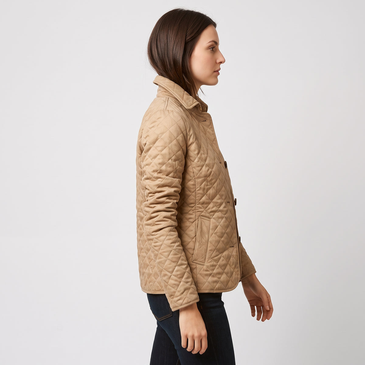 Damen Rauten-Steppjacke mit Knopfleiste – Regular Fit — Khaki