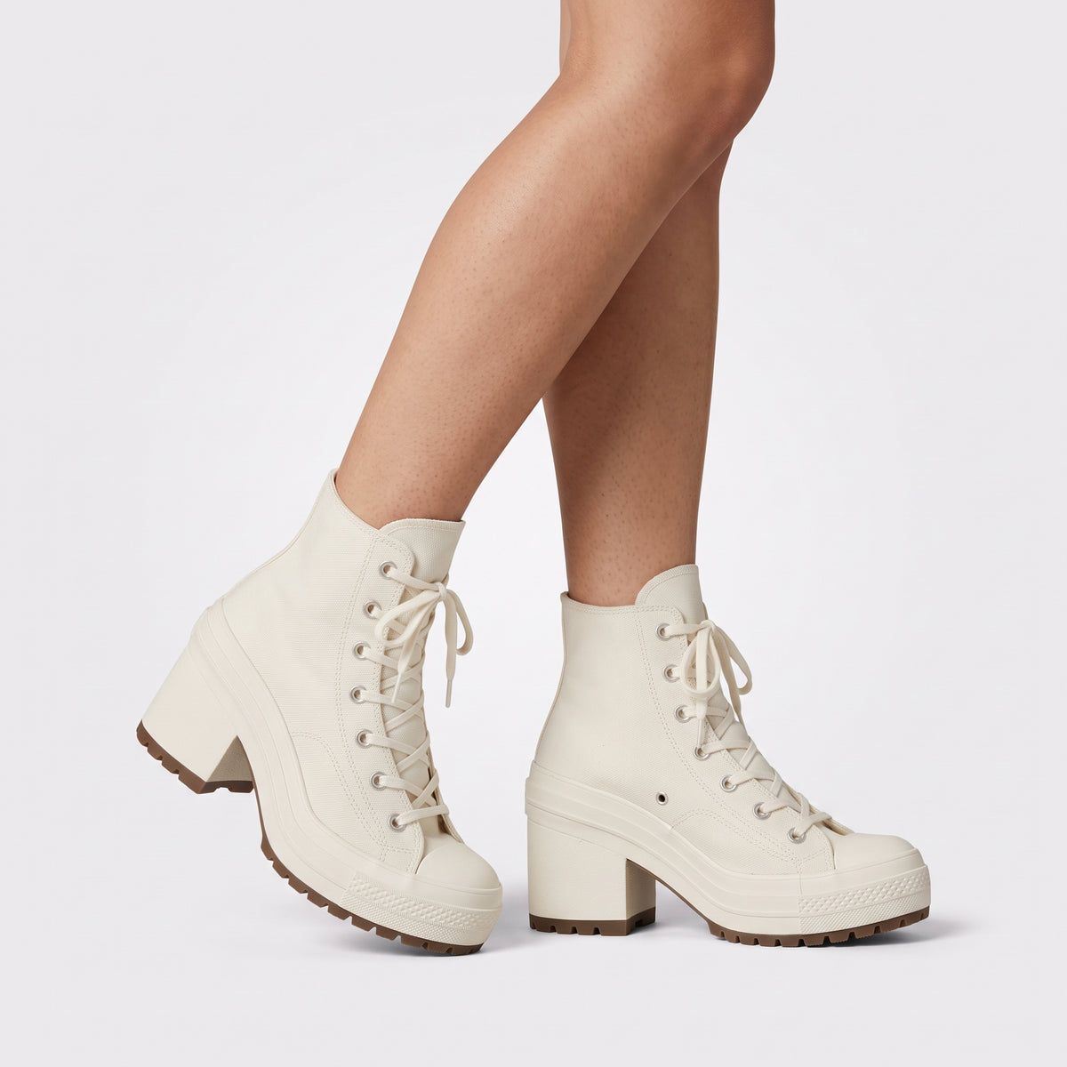 Damen High-Top-Sneaker mit Plateau und Blockabsatz — Weiß